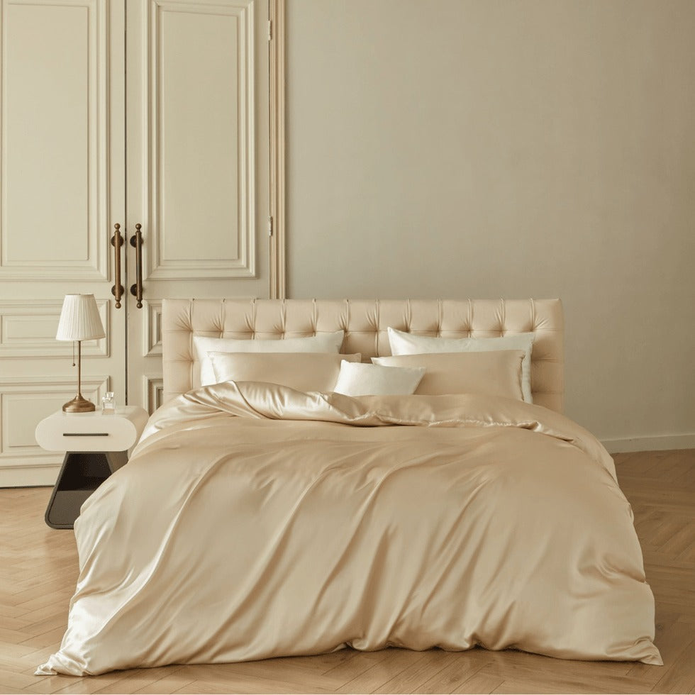 Parure de lit en soie - Housse de couette, drap-housse et taies