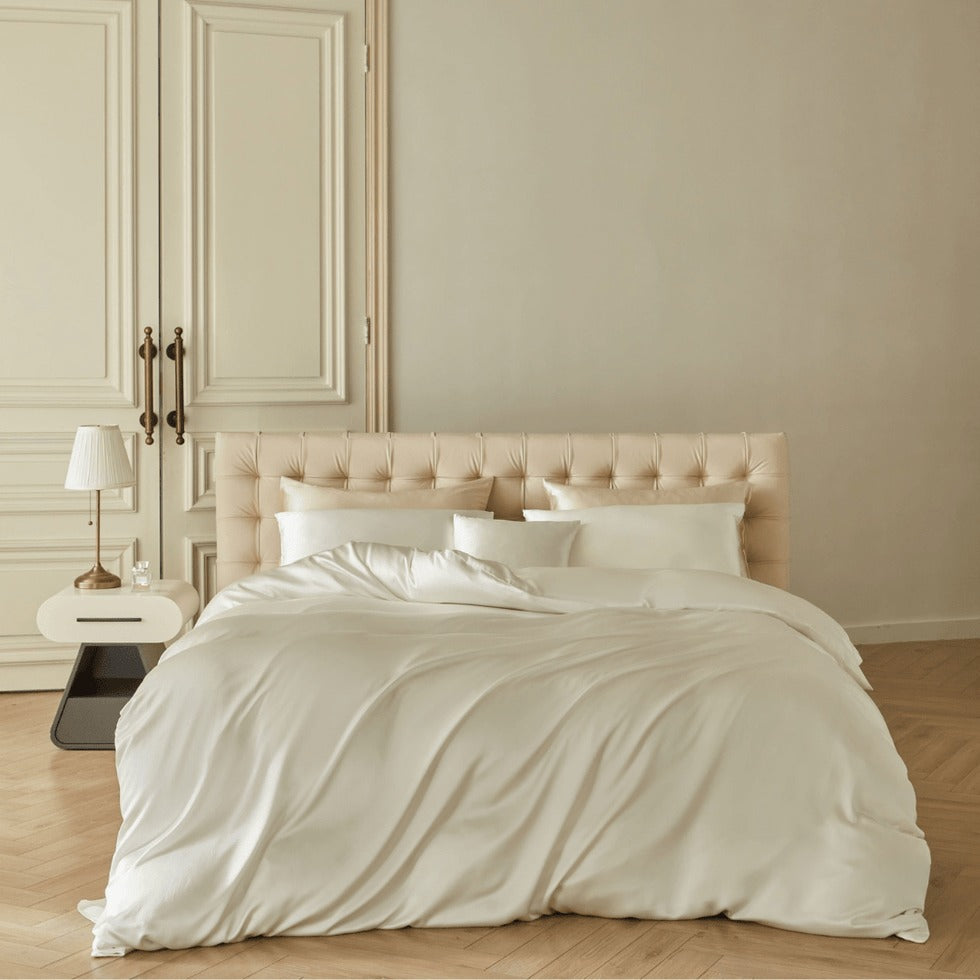 Parure de lit en soie - Housse de couette, drap-housse et taies